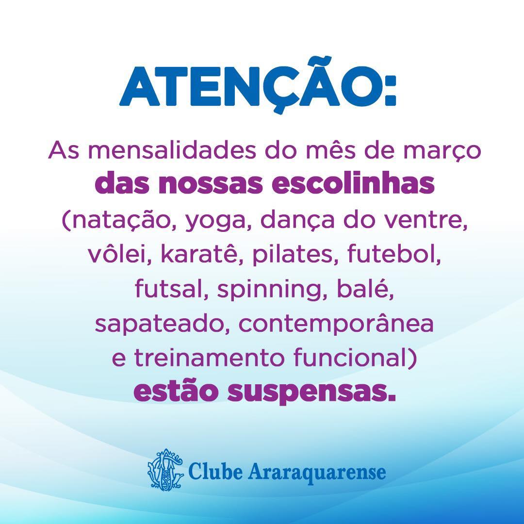 Não cobrança de aulas de escolinhas no Clube Araraquarense!