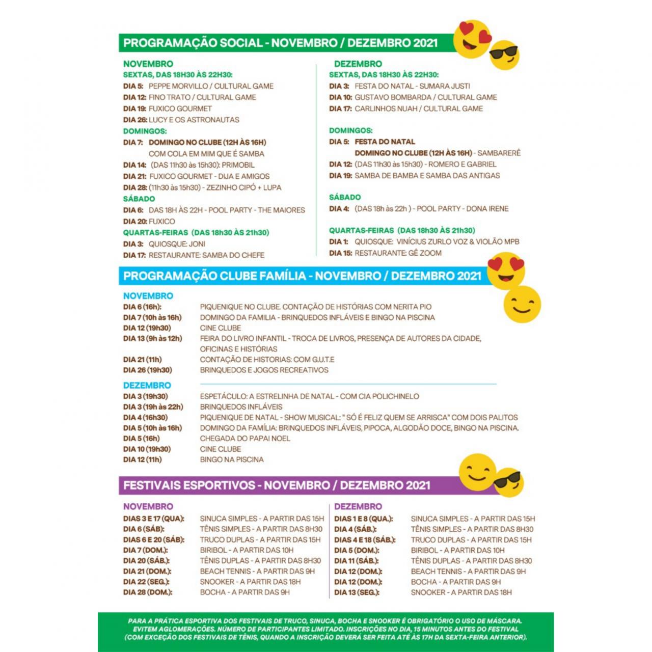 Programação Novembro e Dezembro 2021 do Clube Araraquarense!