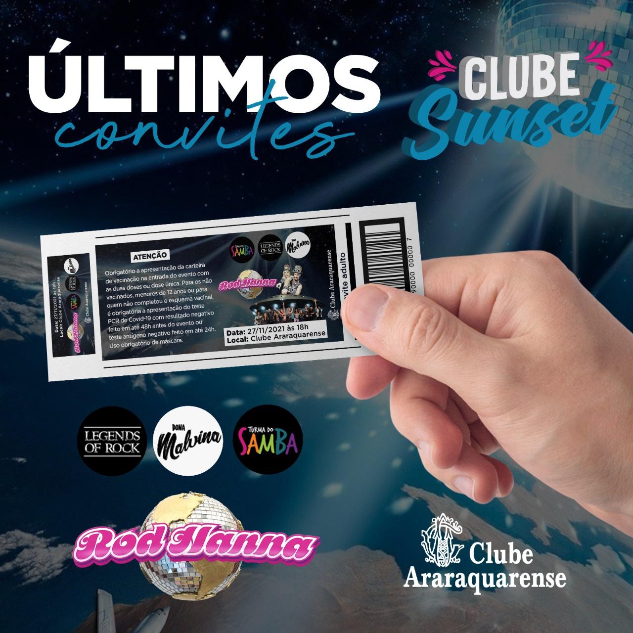 Últimos convites disponíveis para Clube Sunset com Rod Hanna e várias atrações!