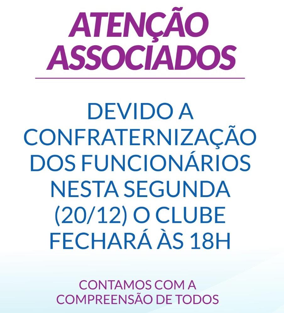Atenção : O Clube Araraquarense estará com horário especial nesta segunda-feira 20/12.