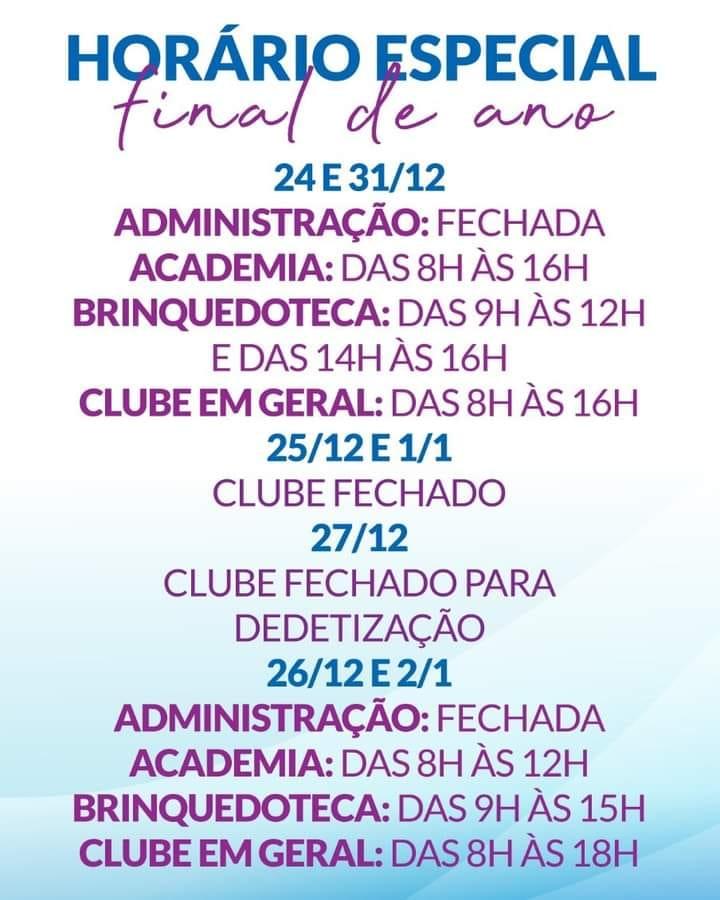  Não se esqueça de programar a agenda com os horários do Clube Araraquarense neste final de ano!