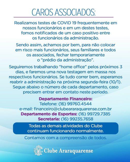 Comunicado : Sede Administrativa do Clube Araraquarense!