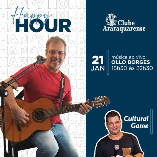  Música ao vivo com Ollo Borges e mais uma edição do Cultural Game do Happy Hour!