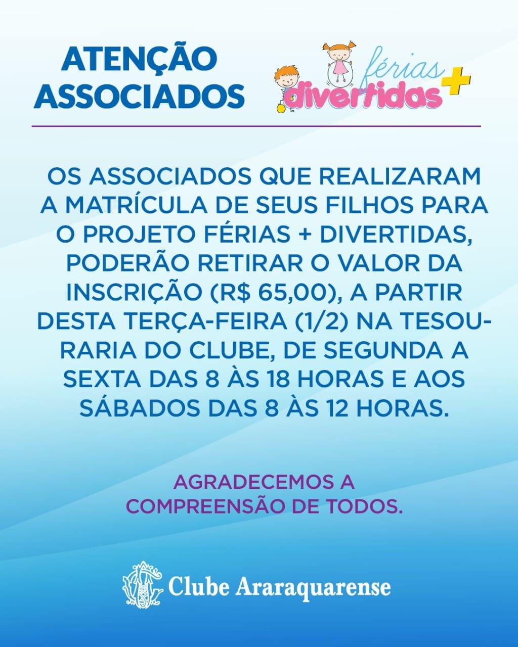 Comunicado:Adiamento do Projeto Férias + Divertidas!