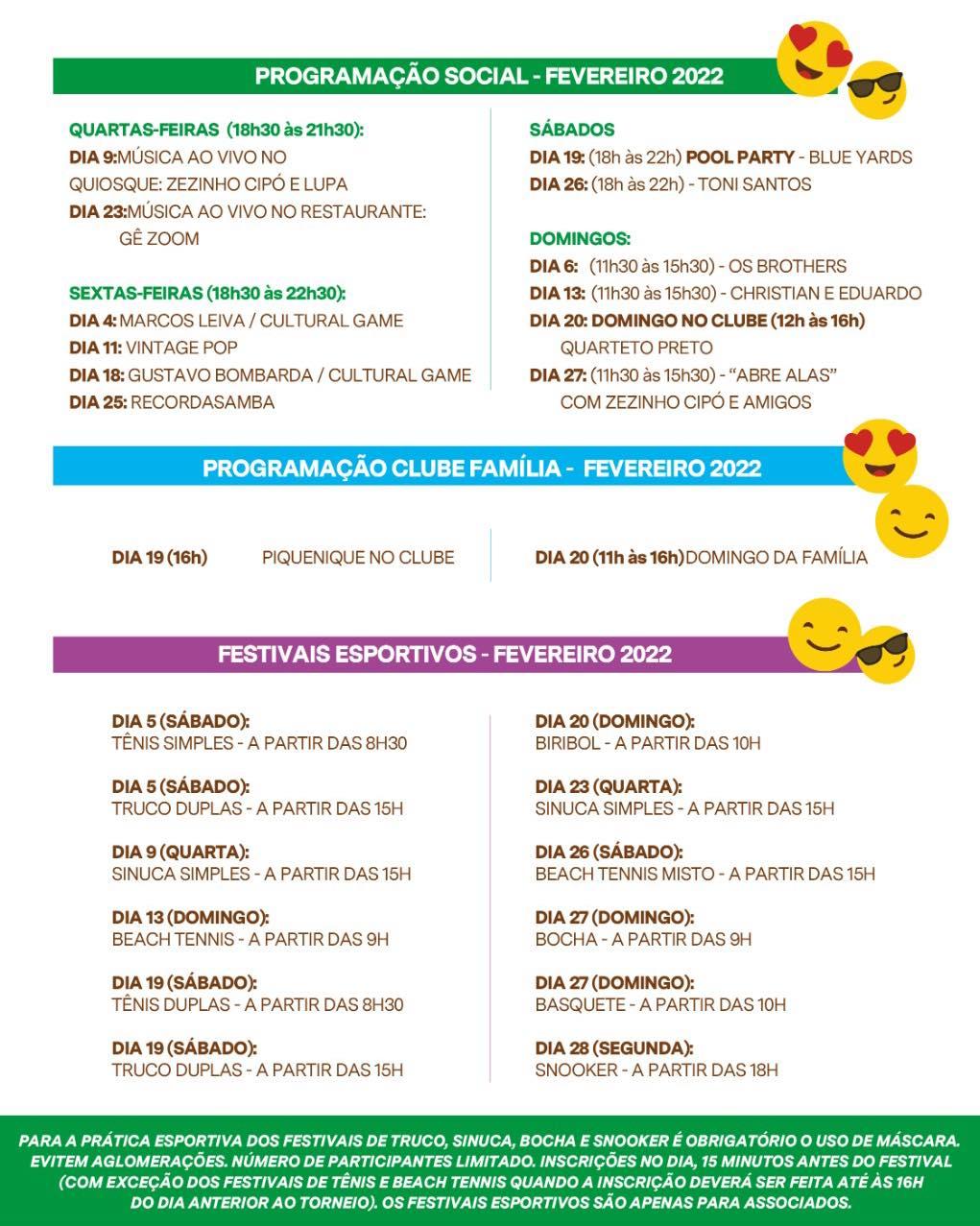 Programação social, esportiva e familiar para o mês de fevereiro do Clube Araraquarense!