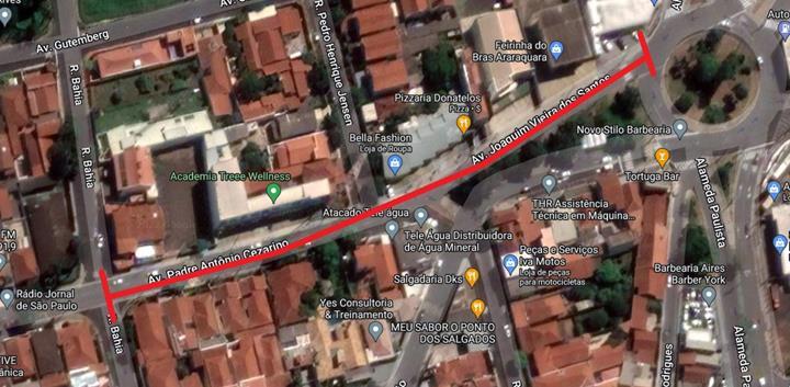 Interdição total do cruzamento da Av. Padre Antonio Cezarino entre a Alameda Paulista e Rua Bahia