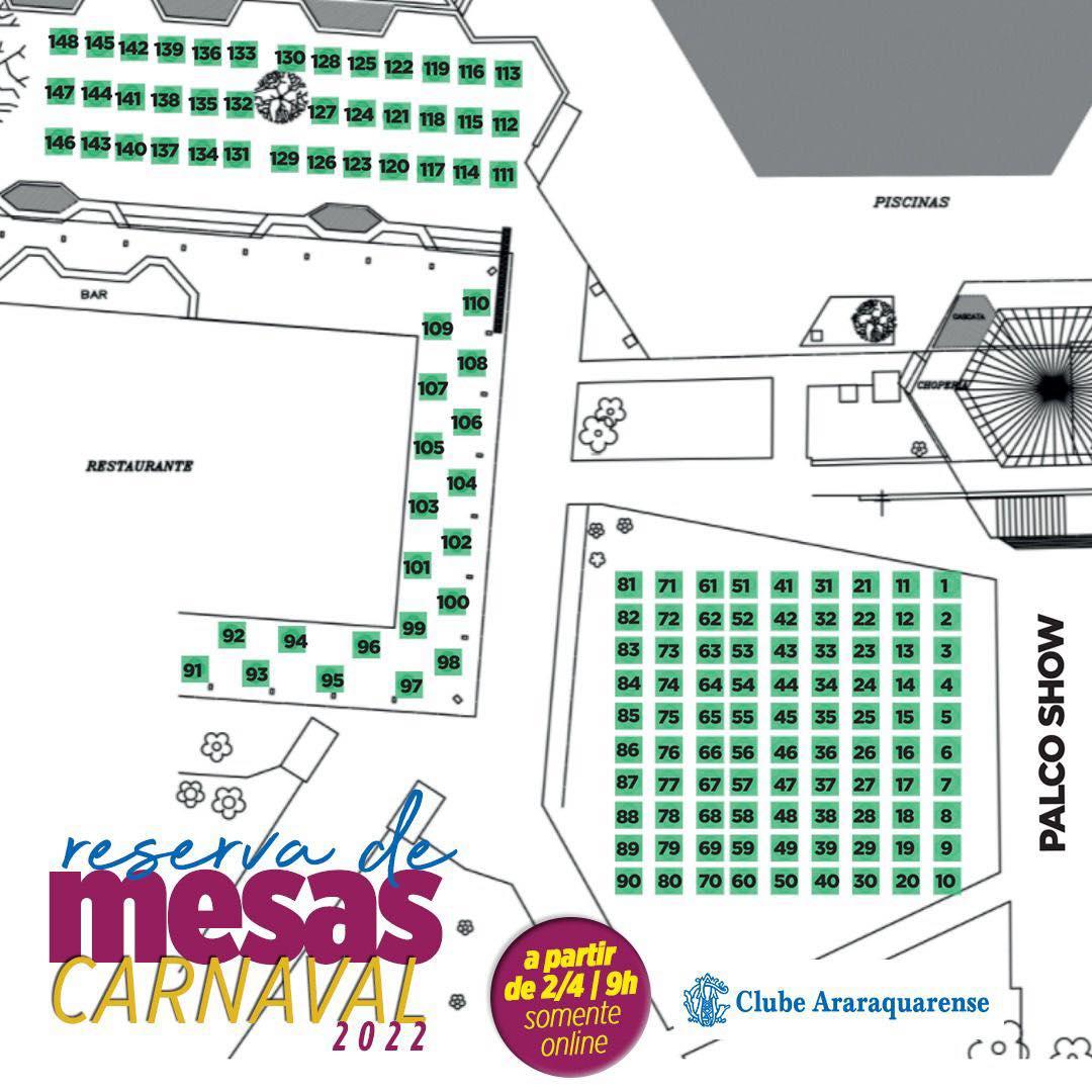 MAPA DAS MESAS PARA O CARNAVAL 2022 DO CLUBE ARARAQUARENSE!