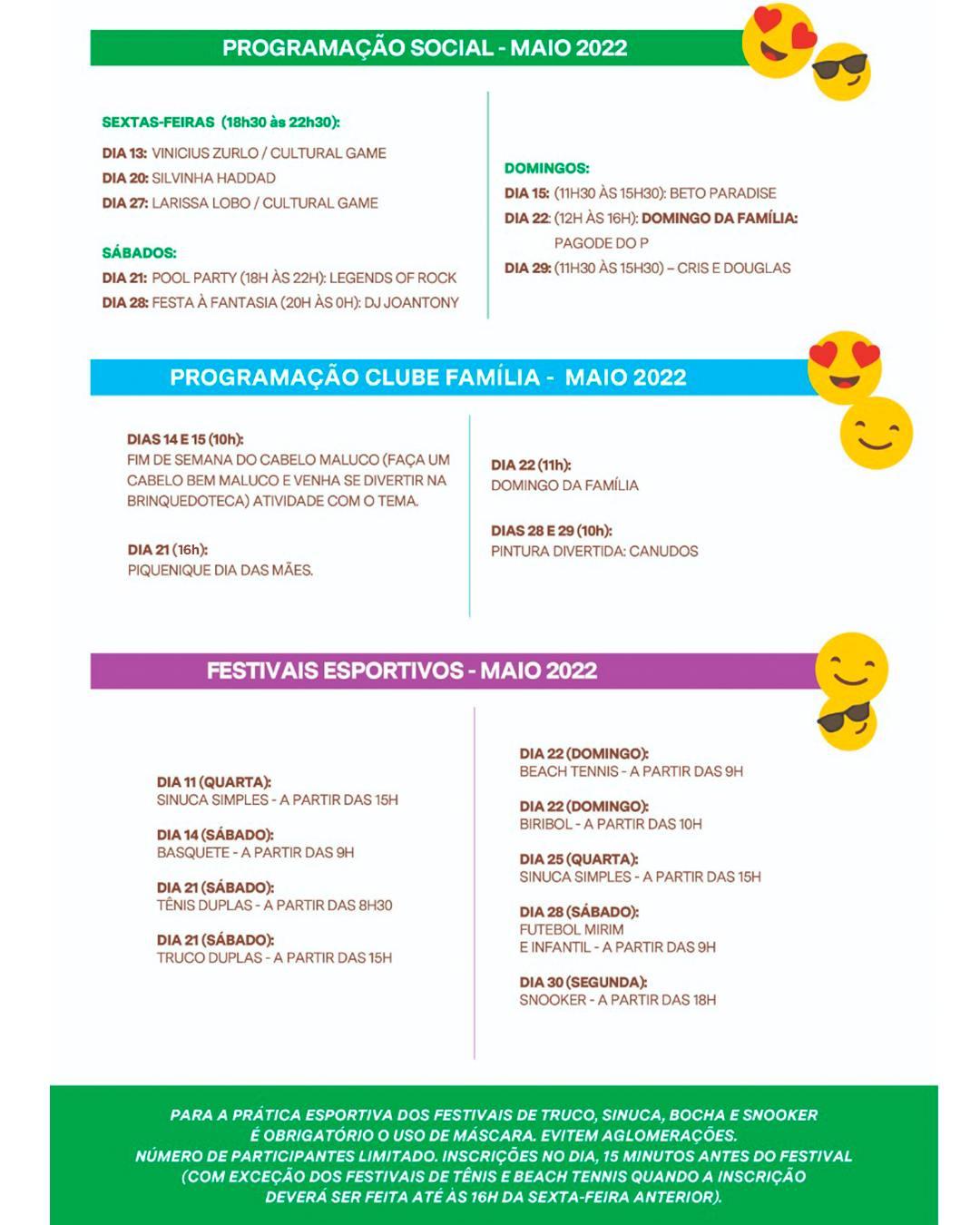 Confiram a programação de maio do Clube Araraquarense!