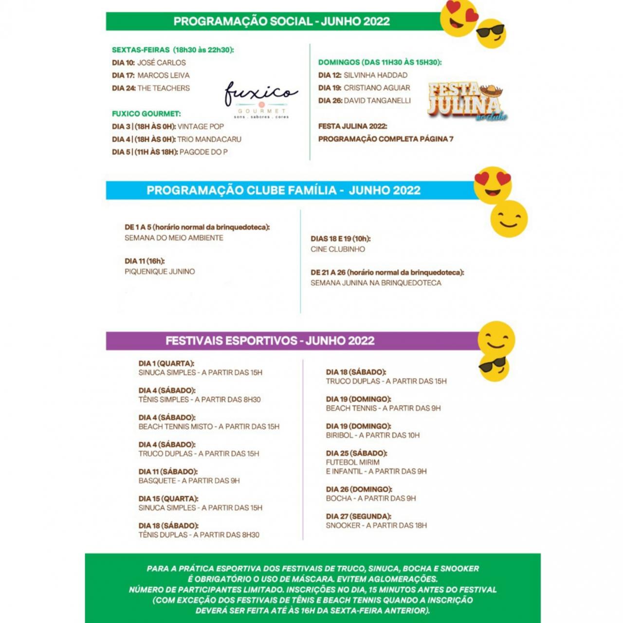 Programação de Junho de 2022 no Clube Araraquarense!