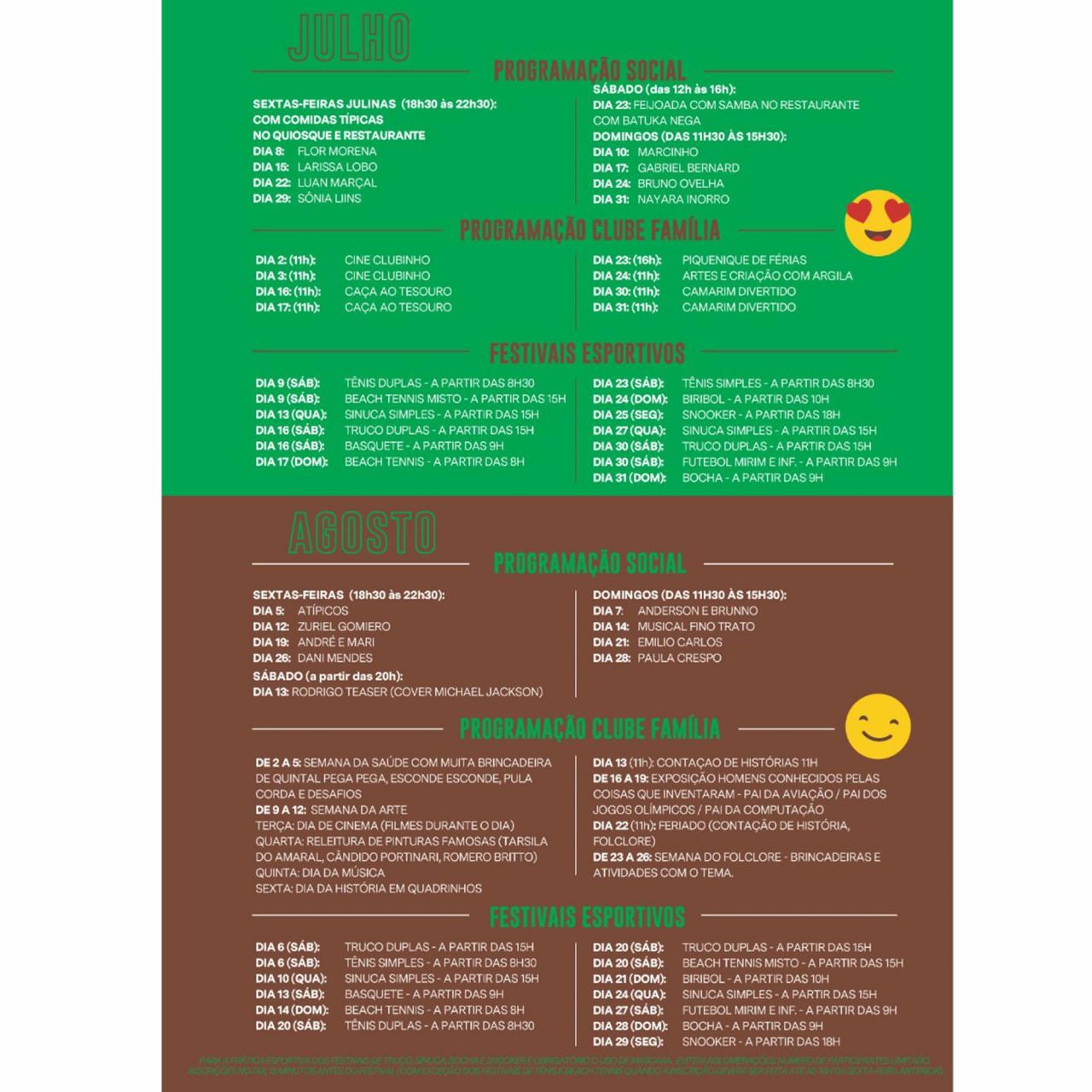 Confiram a programação completa dos meses de julho e agosto no Clube Araraquarense!