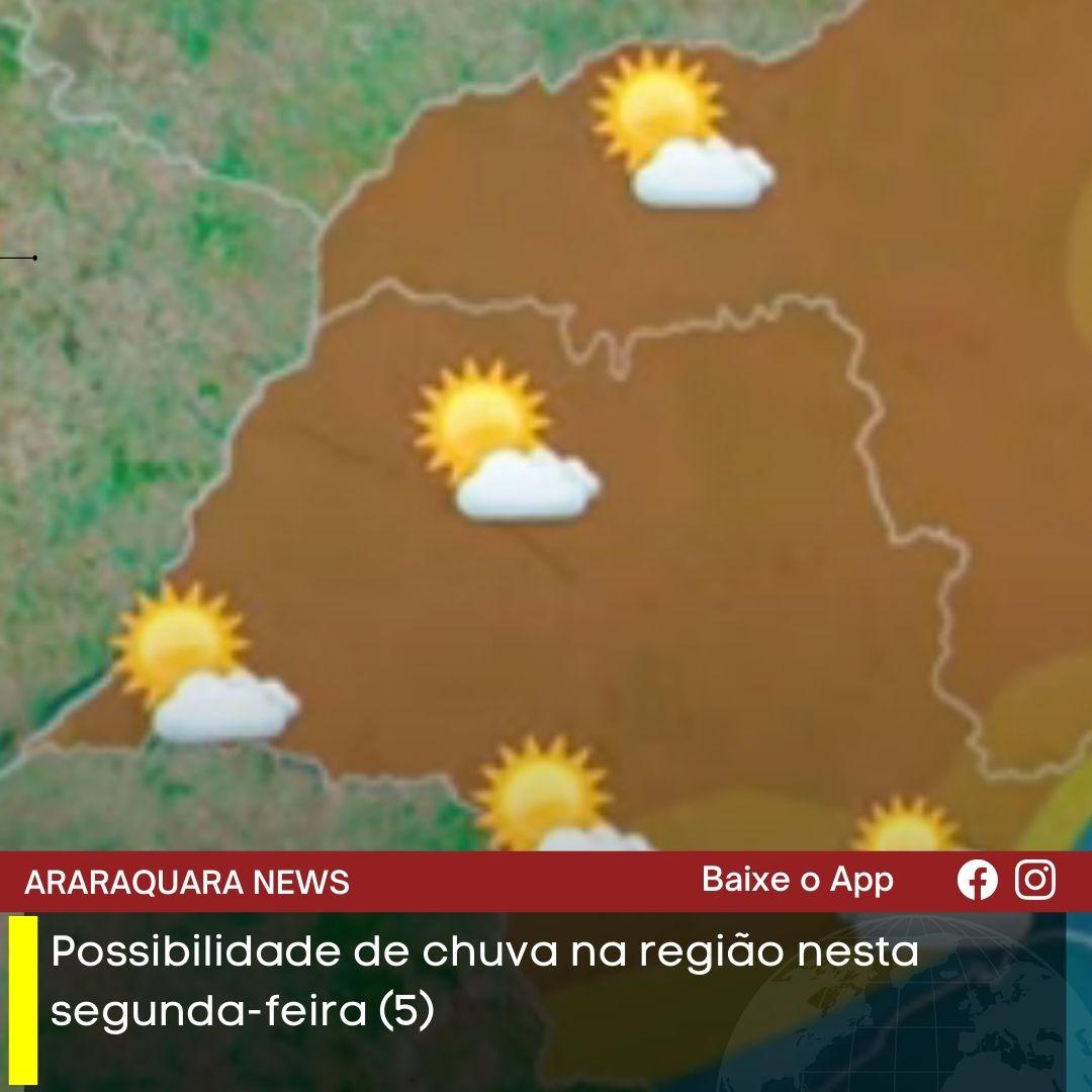 Possibilidade de chuva na região nesta segunda-feira (5)