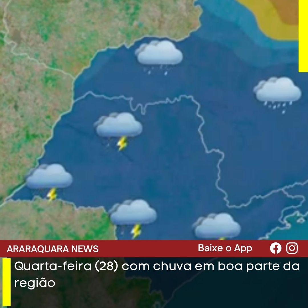 Quarta-feira (28) com chuva em boa parte da região