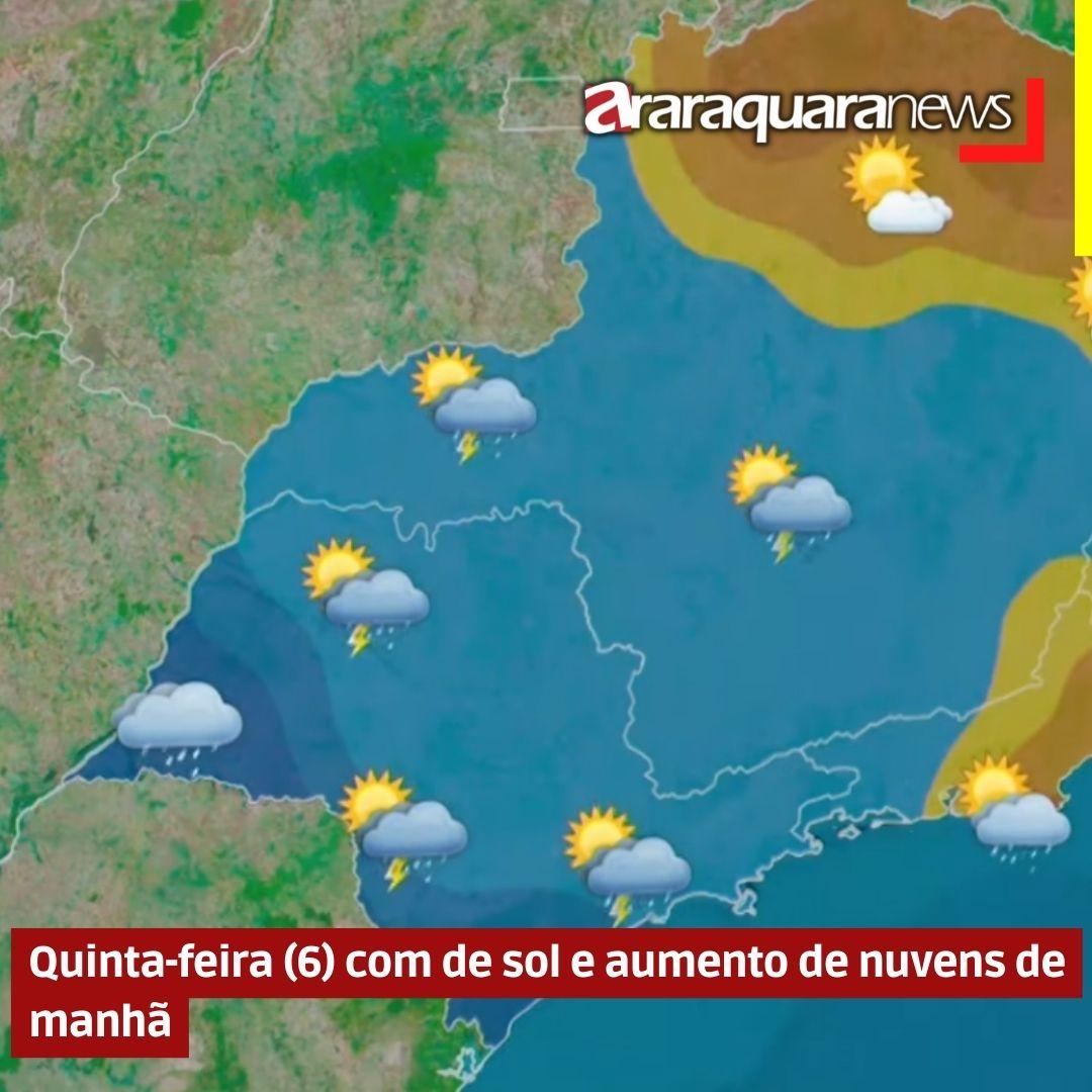 Quinta-feira (6) com de sol e aumento de nuvens de manhã