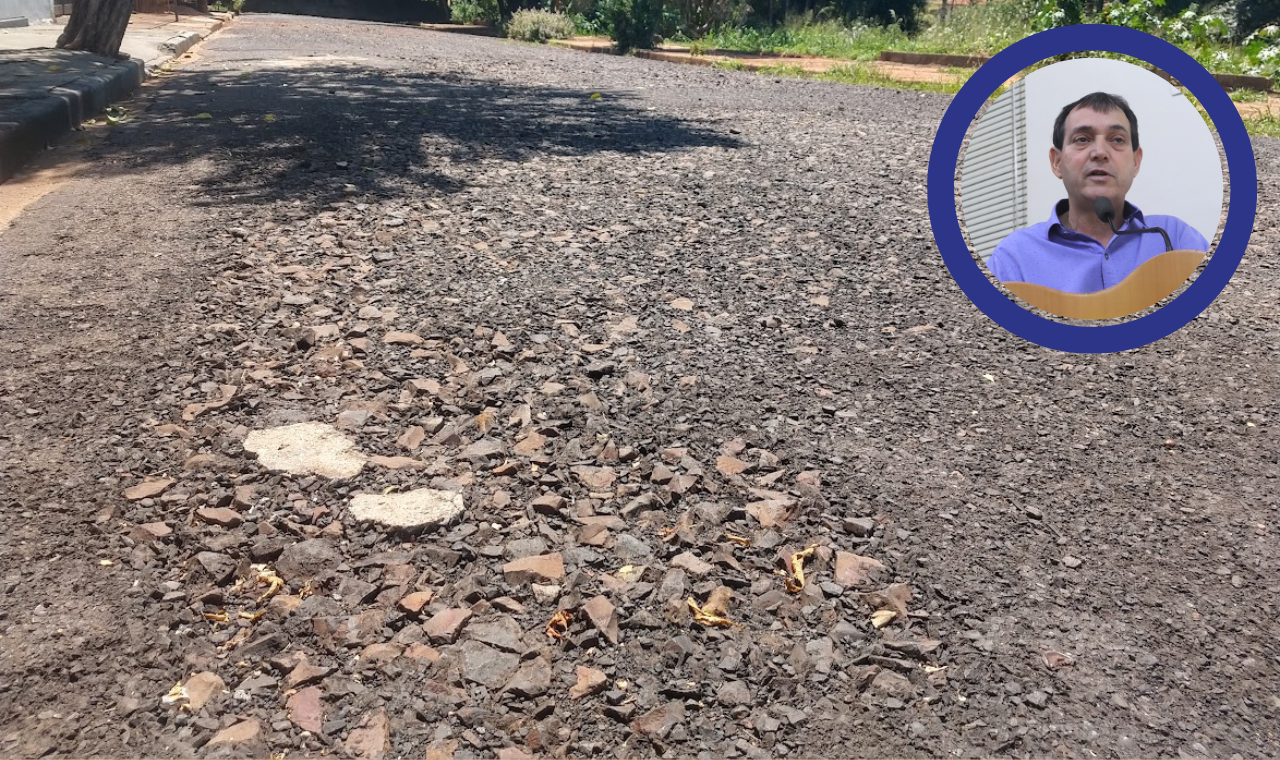 Há mais de três anos, falta de recape em via do Jardim Ártico causa transtornos a moradores