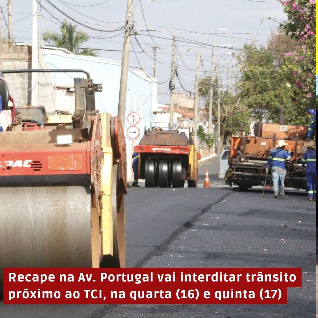 Serviço de recape na Av. Portugal vai interditar trânsito próximo ao TCI, na quarta (16) e quinta (17)