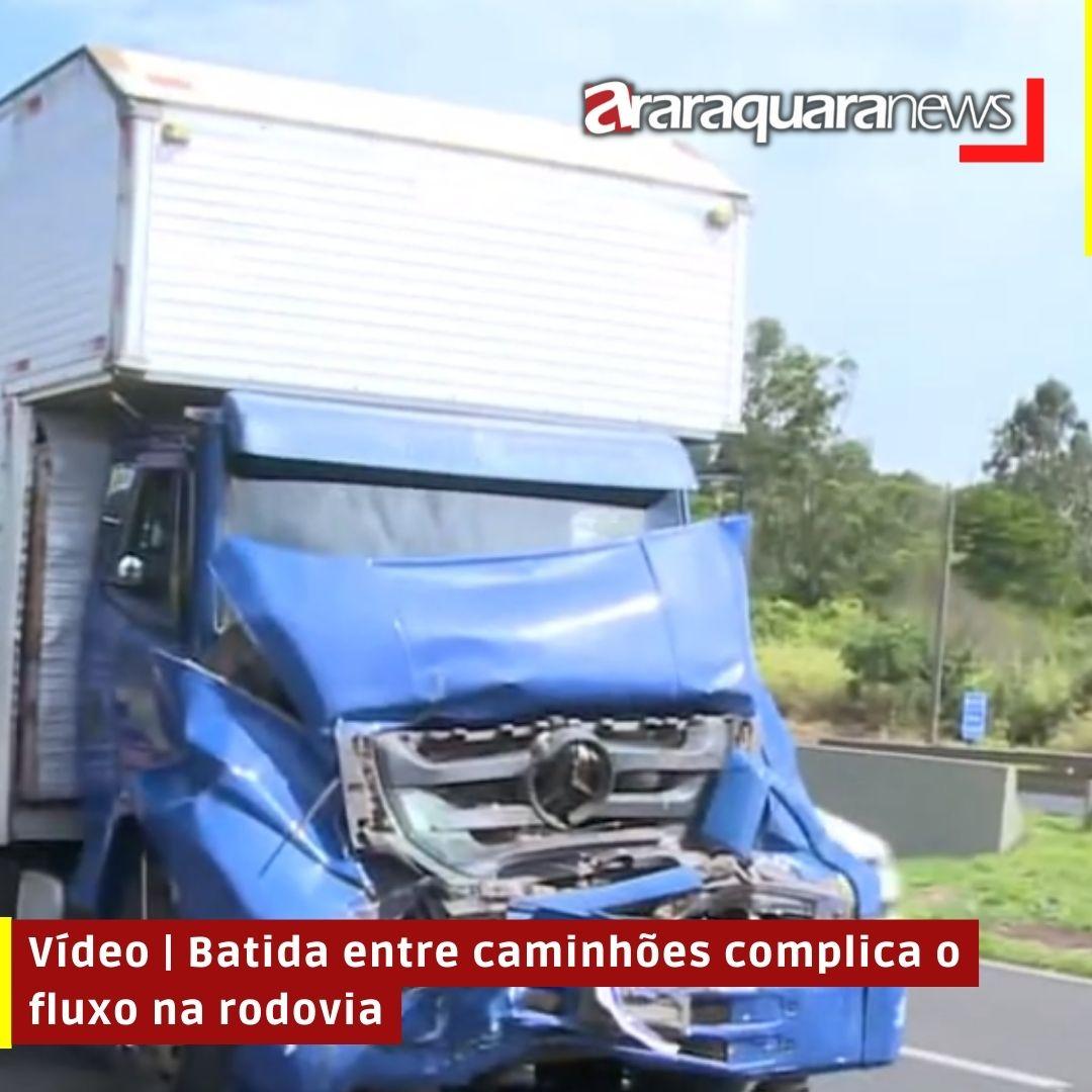 Vídeo | Batida entre caminhões complica o fluxo na rodovia