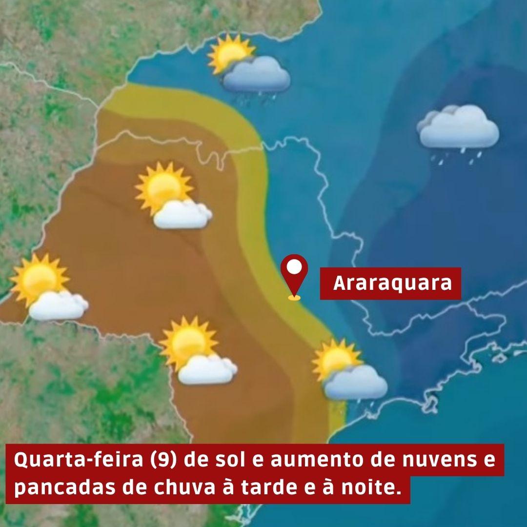 Vídeo | Quarta-feira (9) de sol e aumento de nuvens e pancadas de chuva à tarde e à noite.