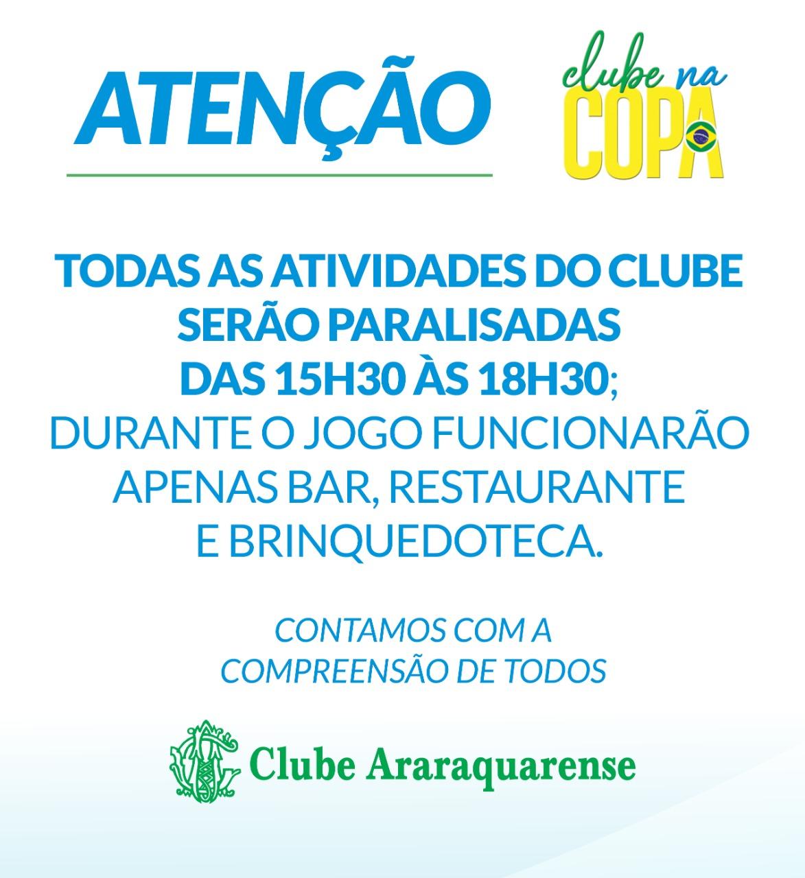 ATENÇÃO ASSOCIADOS - CLUBE NA COPA 2022 - 05/12/2022 - SEGUNDA-FEIRA!