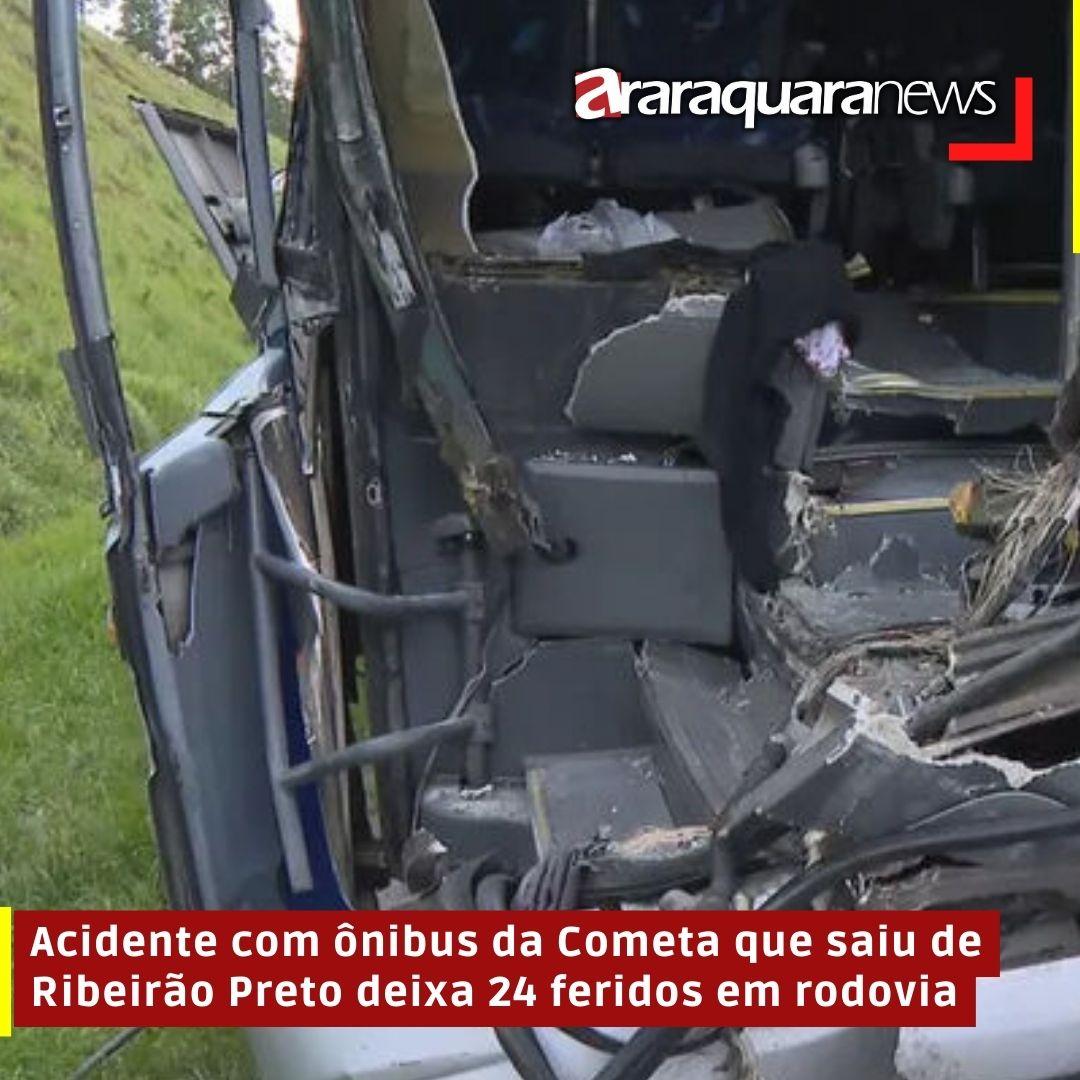 Acidente com ônibus da Cometa que saiu de Ribeirão Preto deixa 24 feridos em rodovia