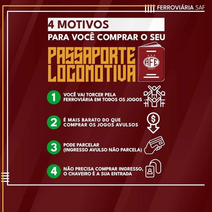 Adquira o Passaporte Locomotiva e ganhe descontos nos ingressos dos jogos da Ferroviária em Araraquara!