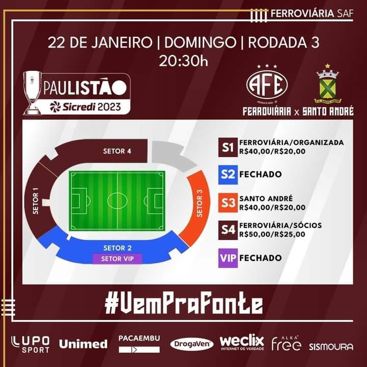 Fique ligado na setorização da Fonte Luminosa para  Ferroviária x Santo André !