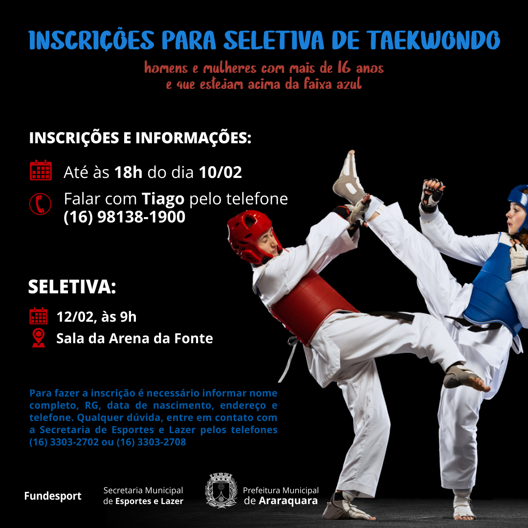 Fundesport realiza seletiva de taekwondo no dia 12 em Araraquara!