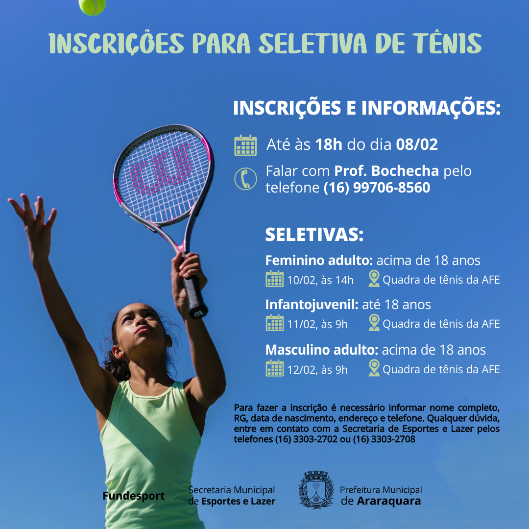Seletivas do Tênis serão realizadas no próximo final de semana em Araraquara!