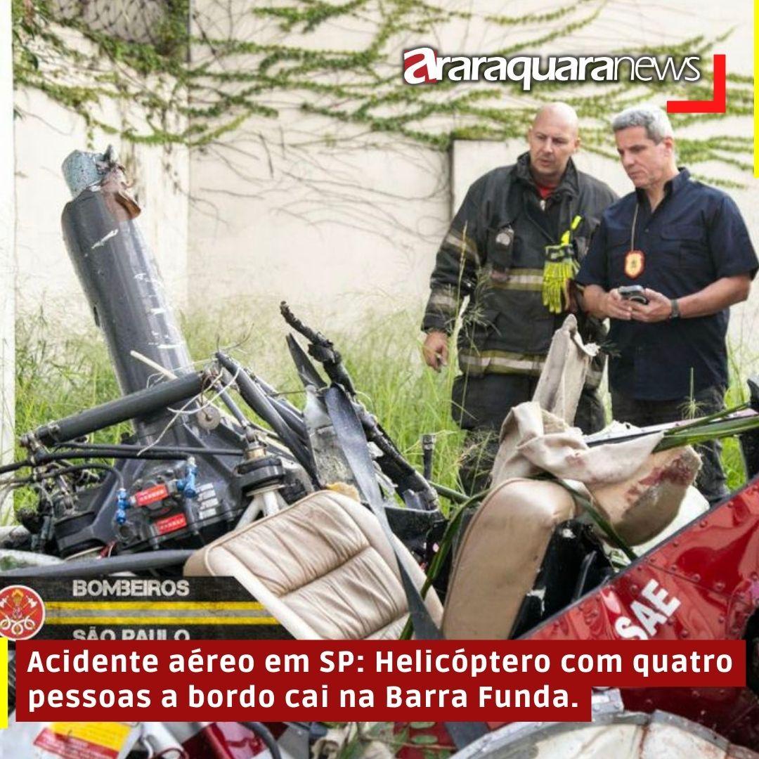 Acidente aéreo em SP: Helicóptero com quatro pessoas a bordo cai na Barra Funda.