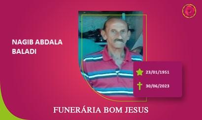 A Funerária Bom Jesus comunica o falecimento do Sr. NAGIB ABDALA BALADI