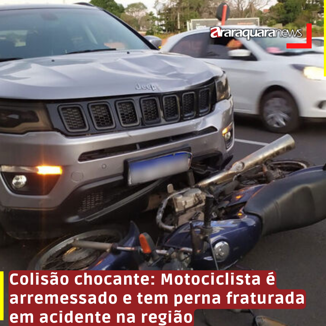Colisão chocante: Motociclista é arremessado e tem perna fraturada em acidente na região