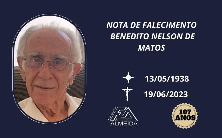 Comunicamos o falecimento do SR. BENEDITO NELSON DE MATOS