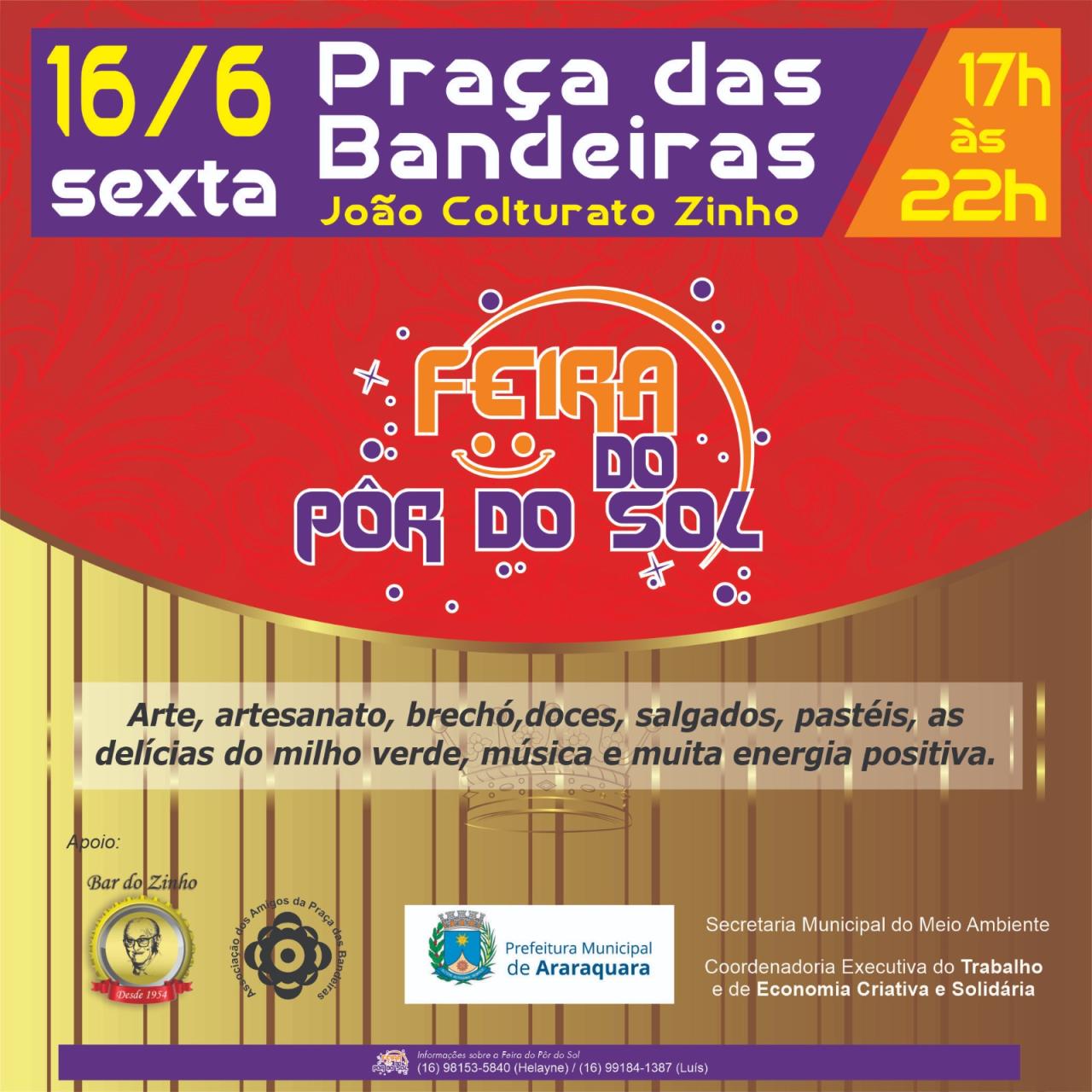 Feira do Pôr do Sol: Gastronomia, artesanato e música agitam a Praça das Bandeiras