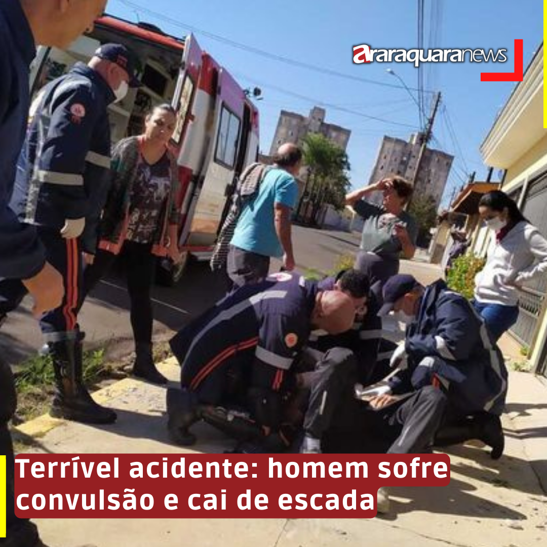 Terrível acidente: homem sofre convulsão e cai de escada