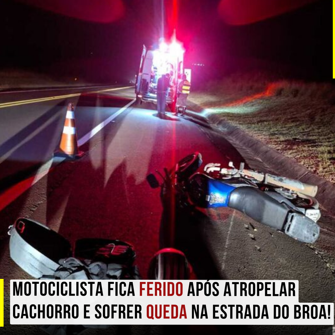 Acidente: Motociclista fica ferido após atropelar cachorro e sofrer queda na estrada do Broa!