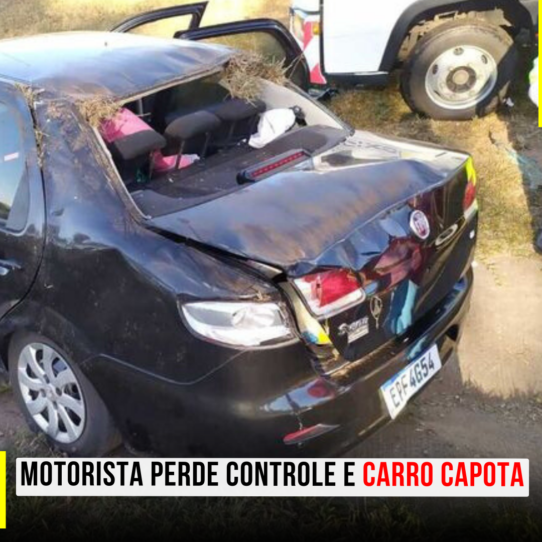 Motorista perde controle e carro capota