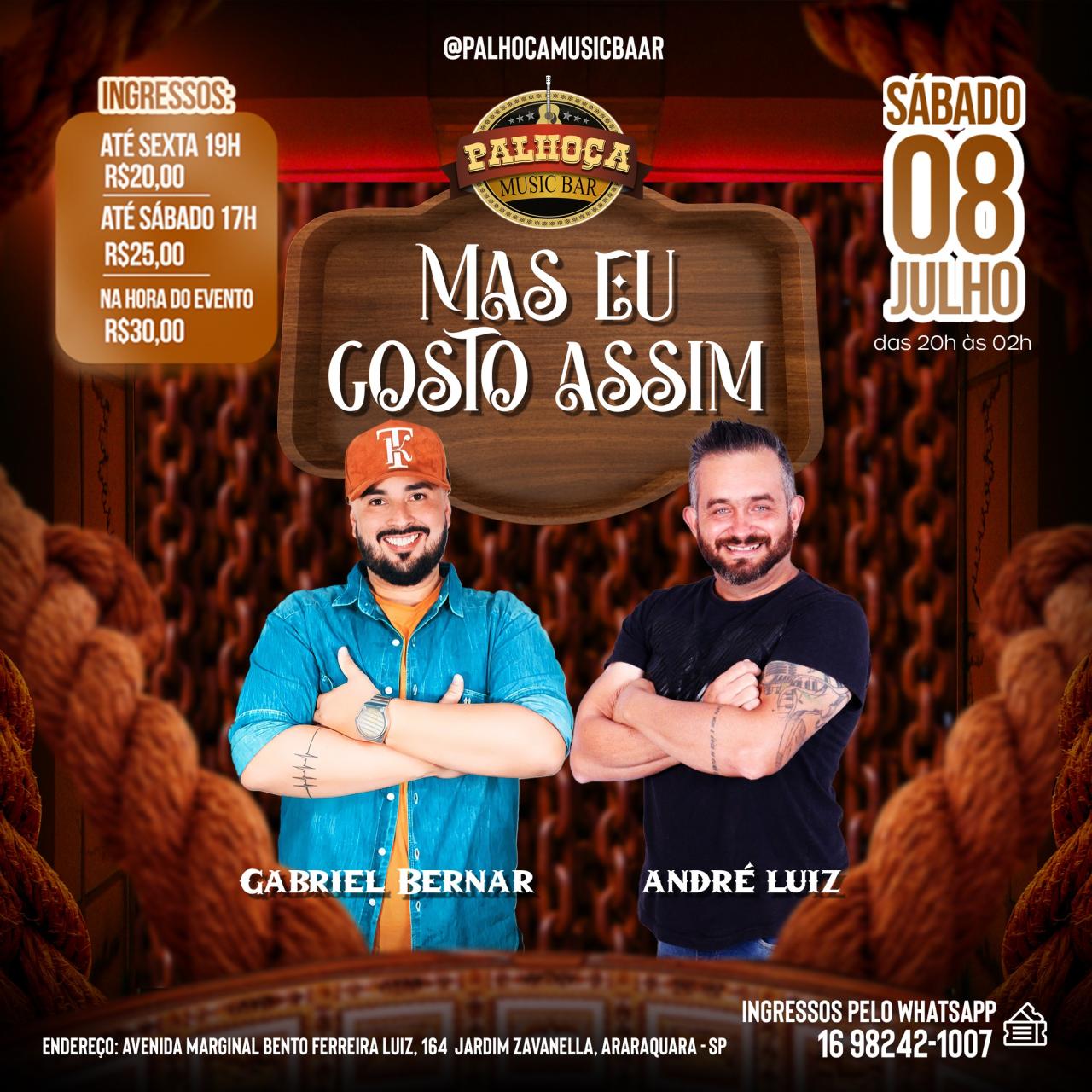 Sertanejo do Bom no Palhoça: Gabriel Bernar e André Luiz prometem agitar a noite com os melhores sucessos