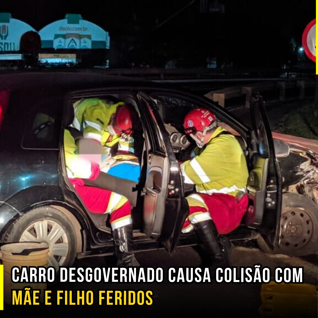Carro desgovernado causa colisão com mãe e filho feridos