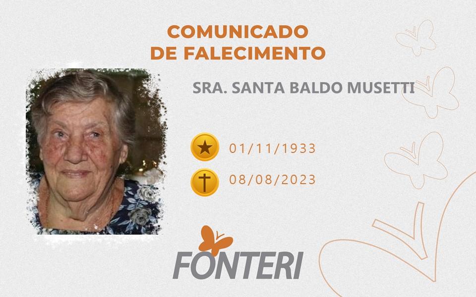 Comunicamos o falecimento da Sra. Santa Baldo Musetti