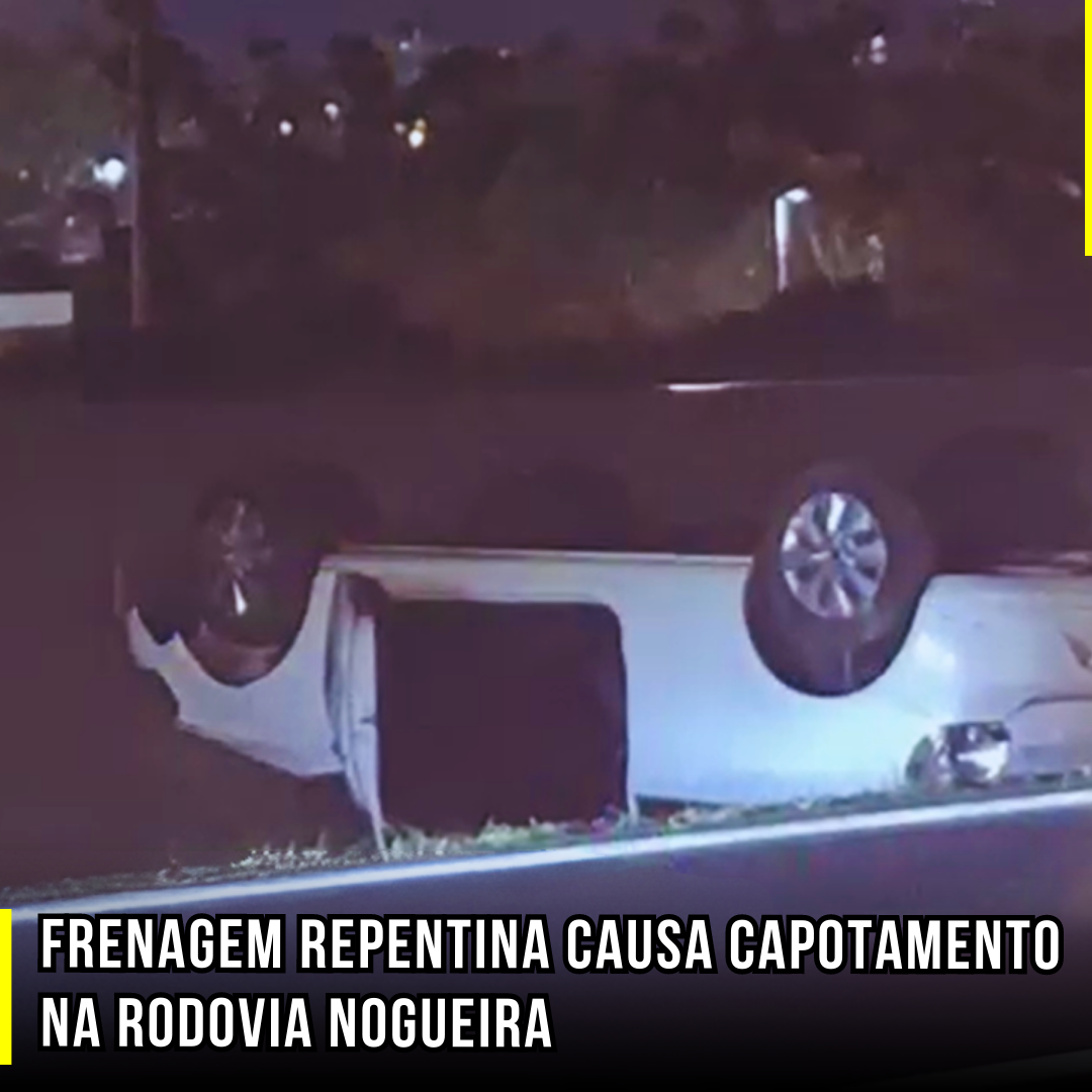 Frenagem repentina causa capotamento na Rodovia Nogueira