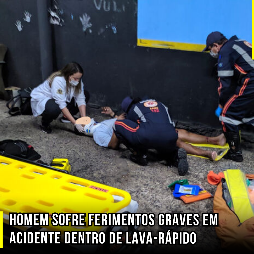 Homem sofre ferimentos graves em acidente dentro de Lava-Rápido