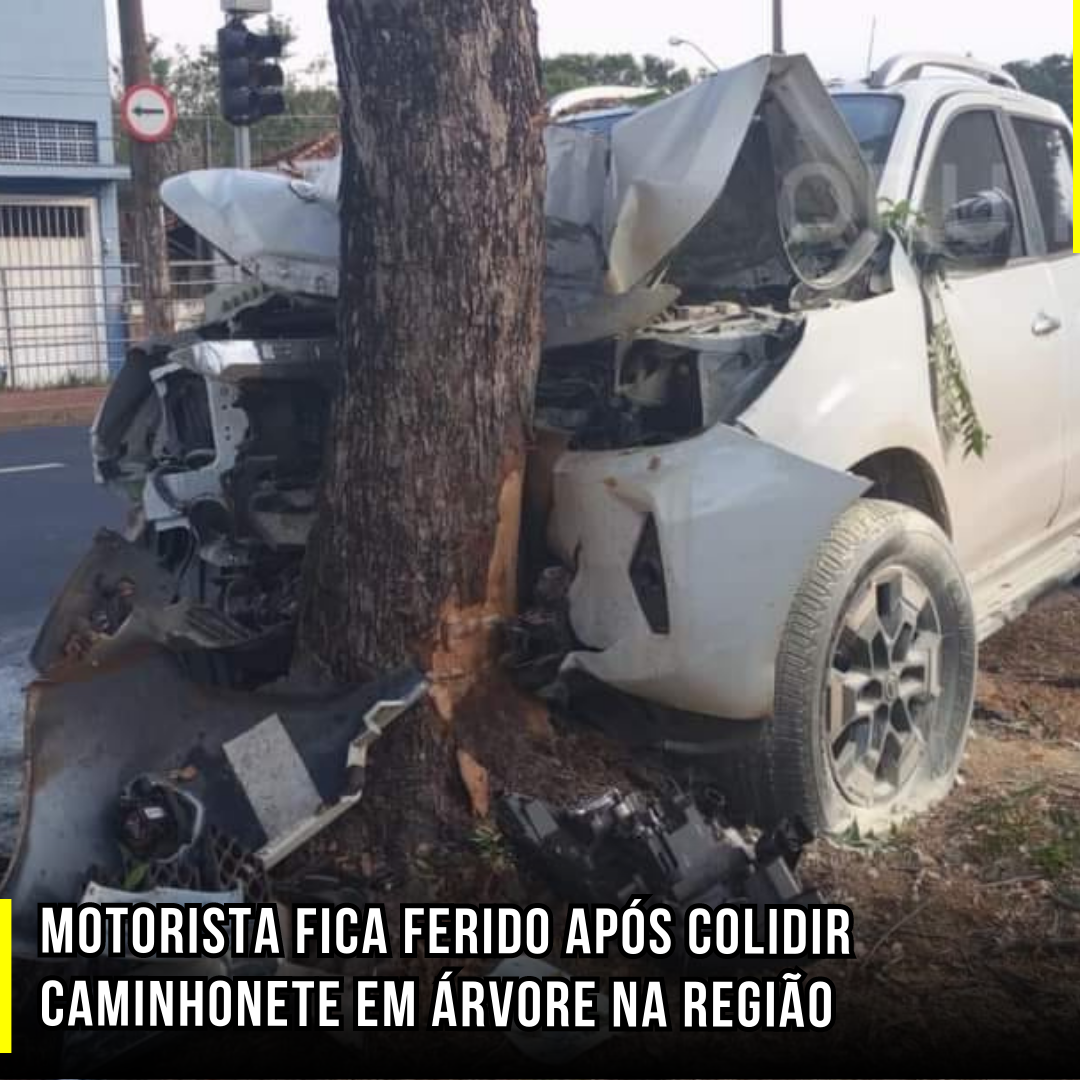 Motorista fica ferido após colidir caminhonete em árvore na região