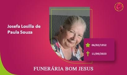 A Funerária Bom Jesus comunica o falecimento da Sra. JOSEFA LOSILLA DE PAULA SOUZA
