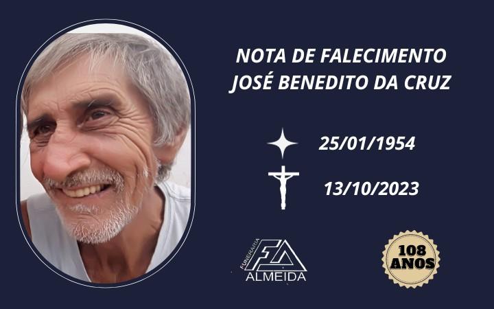 Comunicamos o falecimento do SR. JOSÉ BENEDITO DA CRUZ