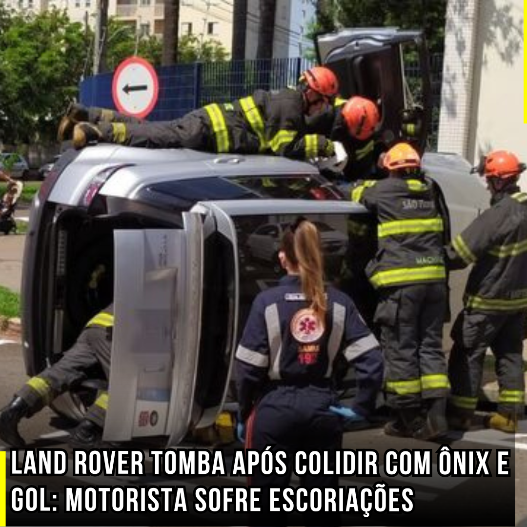 Land Rover tomba após colidir com Ônix e Gol: Motorista sofre escoriações