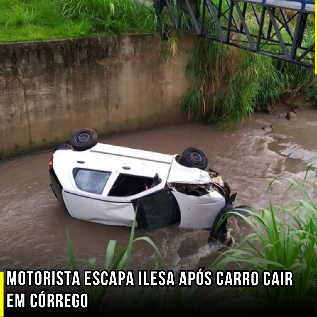 Motorista Escapa Ilesa Após Carro Cair em Córrego