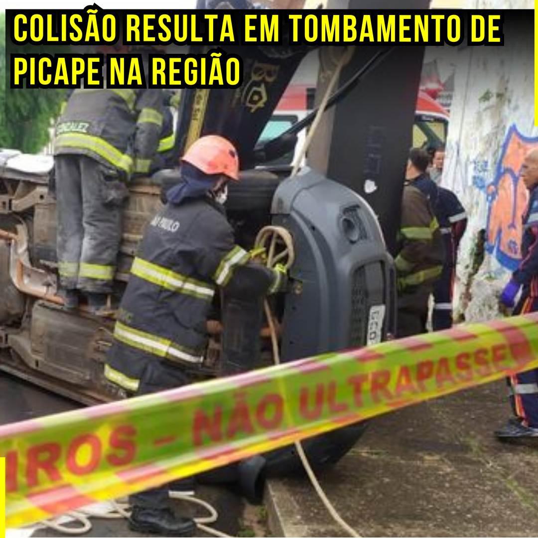 Colisão resulta em tombamento de picape na região