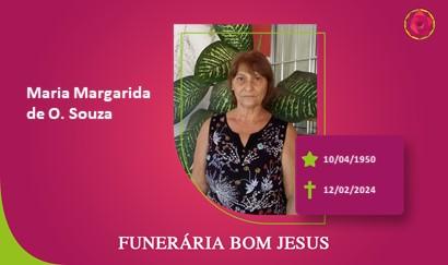 A Funerária Bom Jesus comunica o falecimento da Sra. MARIA MARGARIDA DE O. SOUZA