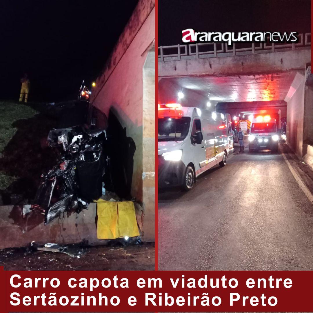 Carro capota em viaduto entre Sertãozinho e Ribeirão Preto