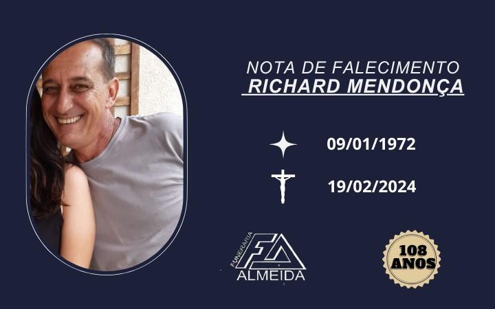 Funerária Almeida comunica o falecimento do SR. RICHARD MENDONÇA