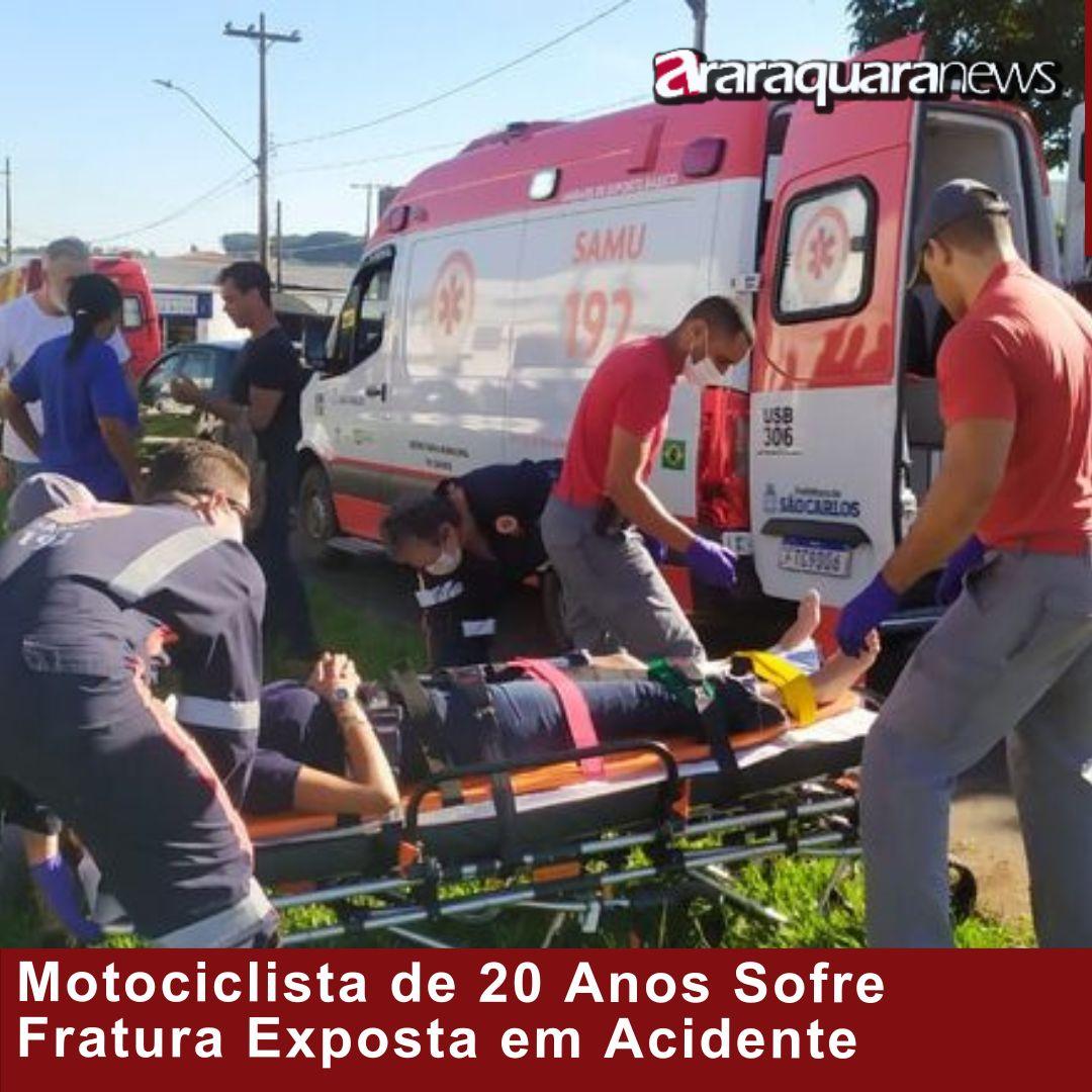 Motociclista de 20 Anos Sofre Fratura Exposta em Acidente